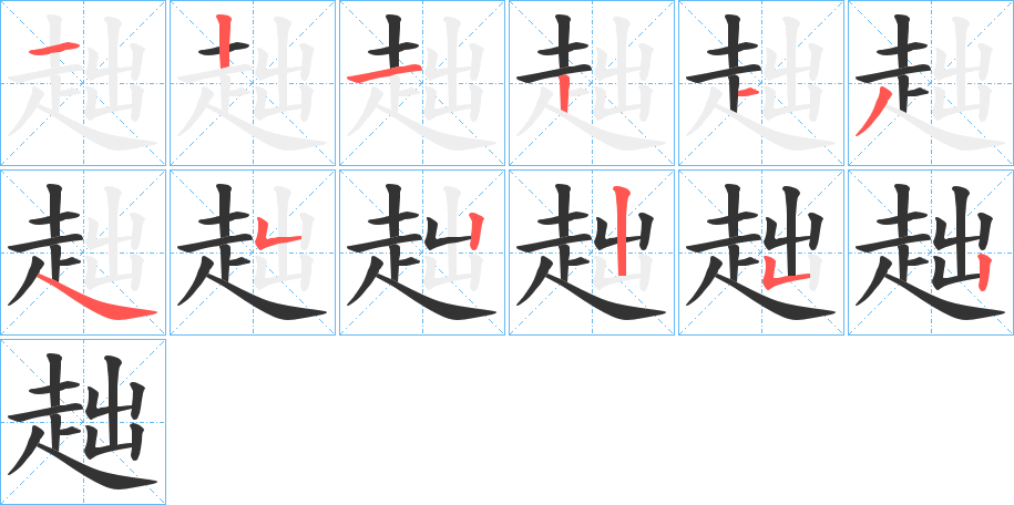 趉的筆順?lè)植窖菔?>
					
                    <hr />
                    <h2>趉的基本信息</h2>
                    <div   id=